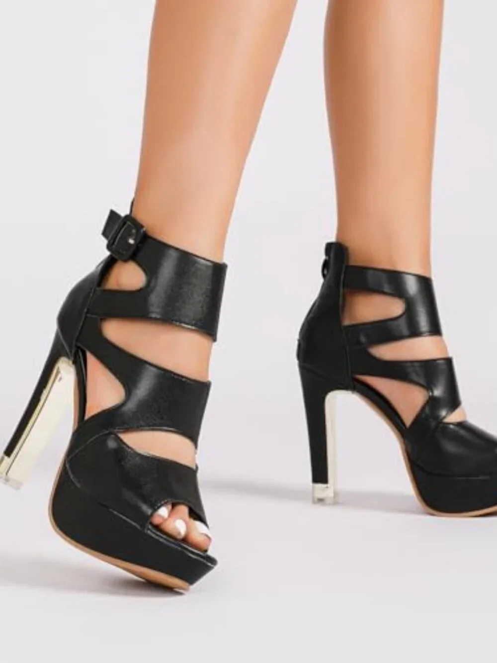 Chunky High Heel Platform Sandals Hollow Out Peep Toe Ankle Strap Zip Dress